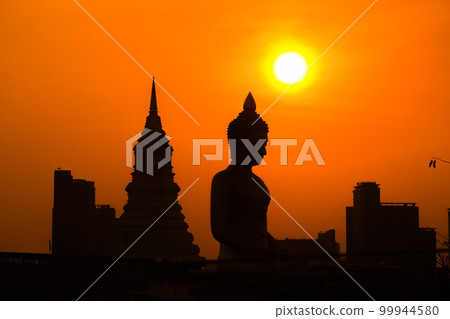 landscape of big buddha in the city large Buddha statue in Bangkok Wat Pak Nam Phasi Charoe Thailand landscape of big buddha in the city large Buddha statue in Bangkok Wat Pak Nam Phasi Charoe Thailand 99944580
