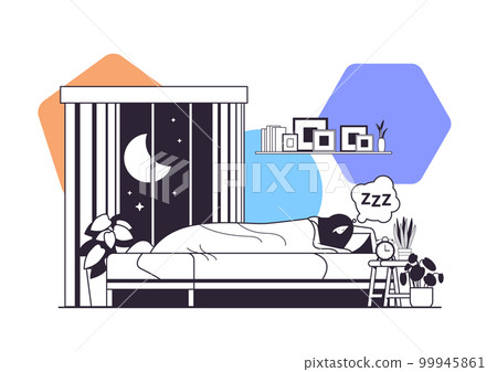 tired woman sleeping in bed with alarm clock girl dreaming living room interior tired woman sleeping in bed with alarm clock girl dreaming living room interior 99945861