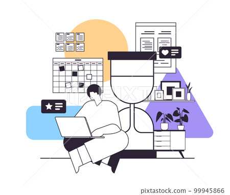 busy businessman working or studying on laptop near hourglass deadline efficiency concept busy businessman working or studying on laptop near hourglass deadline efficiency concept 99945866
