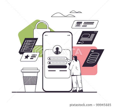 businesswoman entering passcode in personal business account on smartphone screen person data security concept businesswoman entering passcode in personal business account on smartphone screen person data security concept 99945885