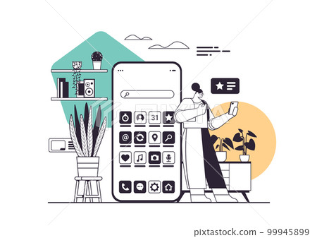 woman holding smartphone girl using online mobile app social media communication concept 99945899
