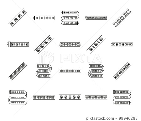 Light strip icon. LED ribbon modules for decorative lighting stripes, tape lights pictogram vector set 99946285