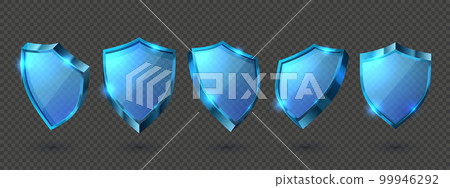Glass shields. Invisible protection, transparent guard shield and crystal clear security or privacy award realistic 3D vector set Glass shields. Invisible protection, transparent guard shield and crystal clear security or privacy award realistic 3D vector set 99946292