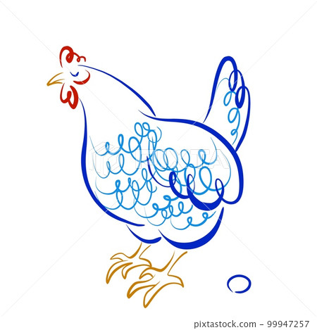 一隻母雞下了蛋，正要出去散步的插圖 99947257