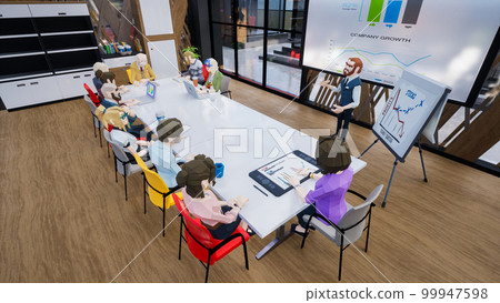 Metaverse avatars of people seminar online in virtual worlds, 3d render Metaverse avatars of people seminar online in virtual worlds, 3d render 99947598