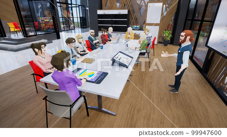 Metaverse avatars of people seminar online in virtual worlds, 3d render Metaverse avatars of people seminar online in virtual worlds, 3d render 99947600