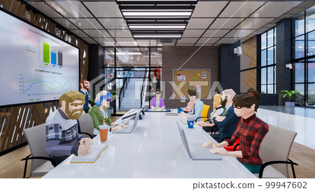 Metaverse avatars of people seminar online in virtual worlds, 3d render Metaverse avatars of people seminar online in virtual worlds, 3d render 99947602
