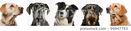 Dogs group studio portrait shot photo set on white background 99947783