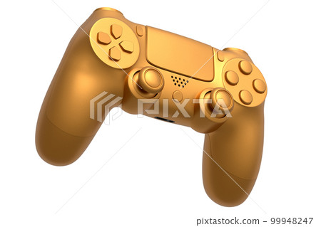Realistic video game joystick with golden chrome texture isolated on white 99948247