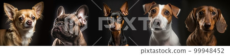 Dogs group studio portrait shot photo set on black background 99948452