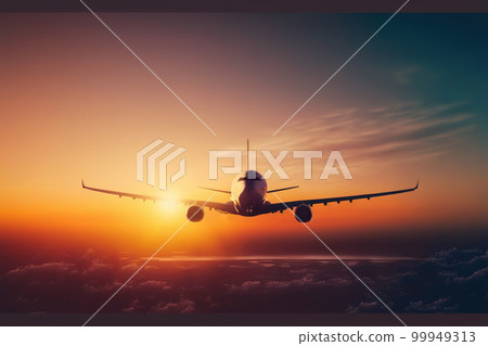 Airplane flying in the sky . Passenger airline travel and tourism 99949313