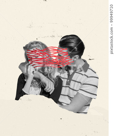 Family problems. Young couple in love hugging. Concept of human emotions, psychology, relationship. Contemporary art collage. Inspiration, ideas, creativity. Family problems. Young couple in love hugging. Concept of human emotions, psychology, relationship. Contemporary art collage. Inspiration, ideas, creativity. 99949710
