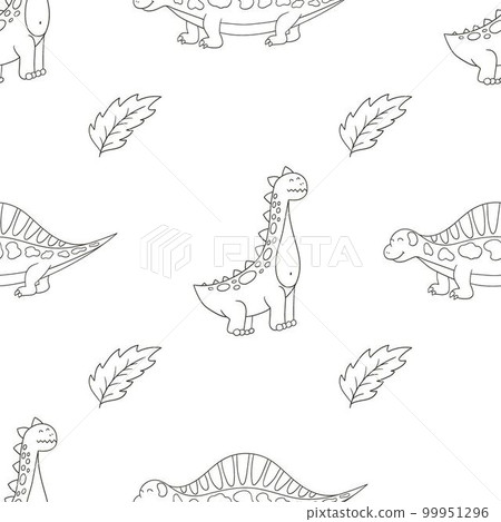 Coloring cute dinosaurs seamless pattern 99951296