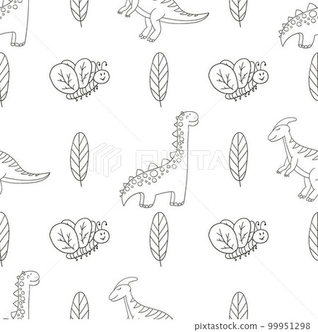 Coloring cute dinosaurs seamless pattern 99951298