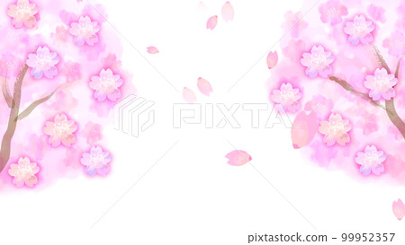 Frame of watercolor Japanese style cherry tree and falling petals 99952357