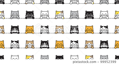 cat seamless pattern calico sitting vector kitten smiling breed neko cartoon character pet tile background repeat wallpaper scarf isolated illustration doodle design 99952399