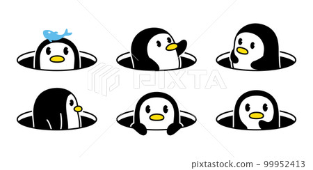 penguin vector bird icon hole hiding logo cartoon character doodle illustration symbol design isolated clip art 99952413