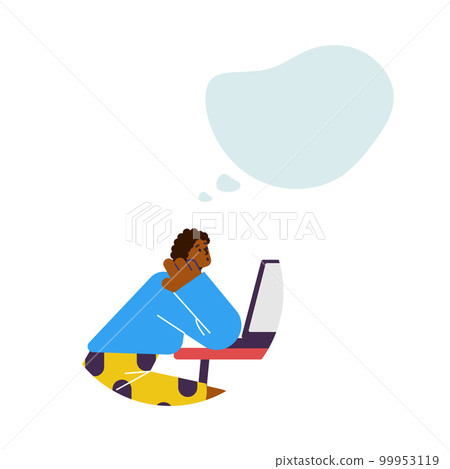 Pensive woman dreaming or thinking, empty thought bubble - flat vector illustration isolated on white background. 99953119
