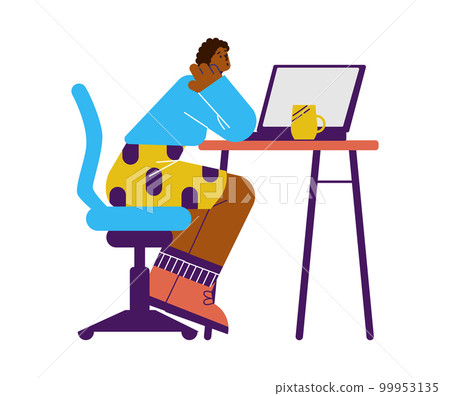 Woman dreaming at workplace, flat vector illustration isolated on white background. 99953135