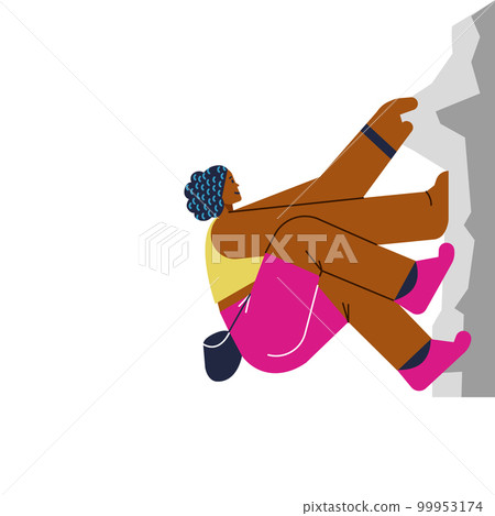 Smiling woman climbing up rock flat style, vector illustration 99953174