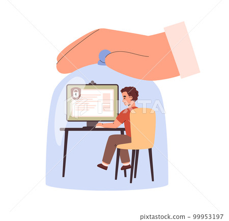 Protected child surfs the internet safely, flat vector illustration isolated. Protected child surfs the internet safely, flat vector illustration isolated. 99953197