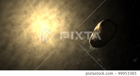 Styx orbiting in the outer space with solar atmosphere at background 99953365
