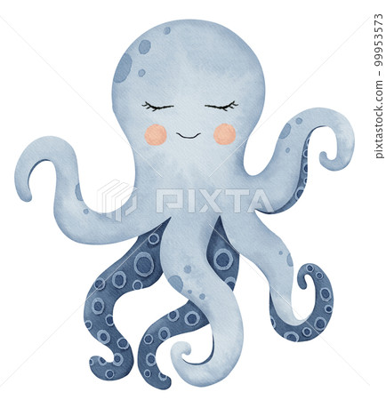 Watercolor ocean animal, underwater illustration, cute baby octopus 99953573