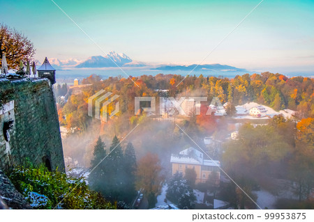 Salzburg medieval old town towers and domes at autumn, Salzburger land, Austria 99953875