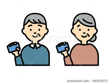 拿著卡片的簡單老人圖解 99955673