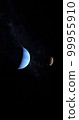 Satellite Nereid orbiting around Neptune planet. 3d render 99955910