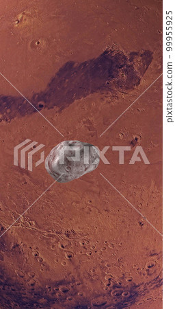 Satellite martian Phobos, Mars I, orbiting around Mars planet. 4K Vertical 99955925