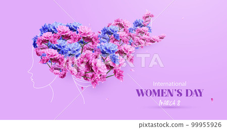 Women's history month celebration background. woman face is outlined with colorful flowers. Vector illustration Women's history month celebration background. woman face is outlined with colorful flowers. Vector illustration 99955926
