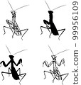 Mantis religiosa, mantis insect, insect, crawling, flying, hunting, black, vector, drawing, silhouette, x, design, symbol, picture, isolated, illustration, large, abdomen, paws, nature, realism 99956109