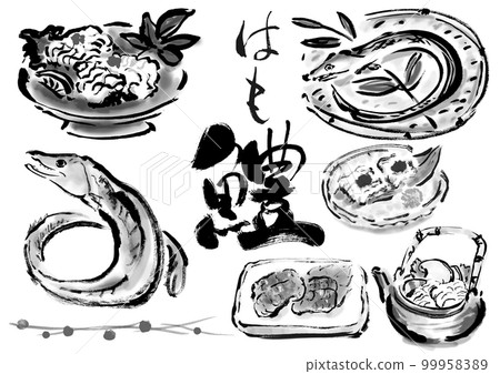 Conger hand drawn Japanese style illustration material set black and white, monochrome, single color 99958389