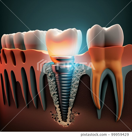 Dental implant. Dental surgery. Healthy teeth and dental implant 99959429