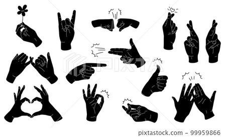 Hand Gestures Black Silhouettes 99959866
