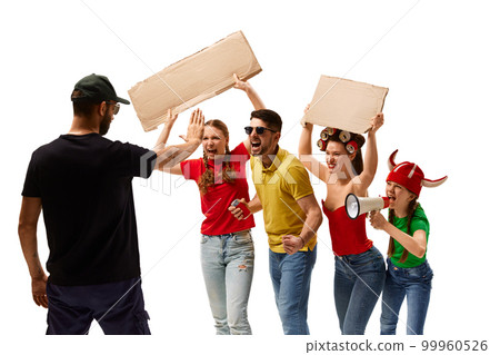 Group of young people protesting, emotionally shouting over white background. Demonstration and resistance Group of young people protesting, emotionally shouting over white background. Demonstration and resistance 99960526