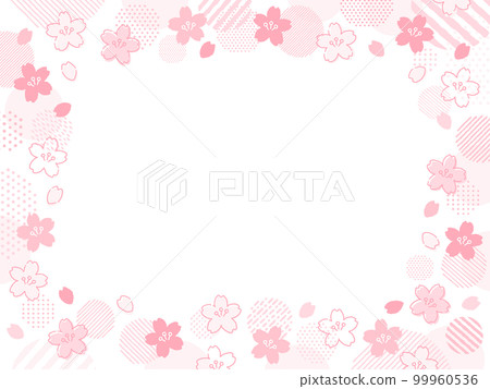 Circle frame with handwritten style cherry blossoms and dots and stripes Circle frame with handwritten style cherry blossoms and dots and stripes 99960536