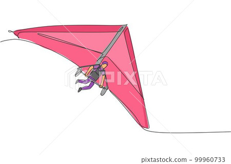 ~ai-909ea7ed-5999-4fd1-9833-6b6fed52b11a_One single line drawing of young sporty man flying with hang gliding parachute on the sky vector graphic illustration. Extreme sport concept. Modern continuous 99960733