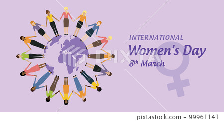 happy womens day 8th march group of different women on earth background 99961141