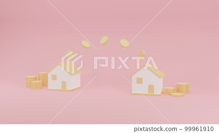 Home transfer money. Residential finance economy. Home property investment, house mortgage. Business loans for real estate concept. 3d rendering Home transfer money. Residential finance economy. Home property investment, house mortgage. Business loans for real estate concept. 3d rendering 99961910