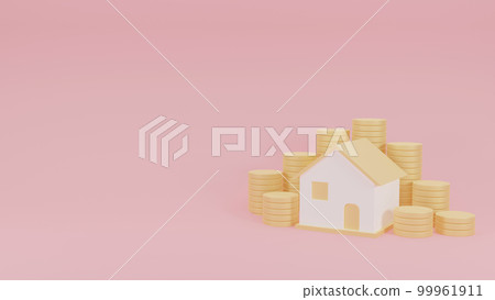 House and coins on pink background. Home for sale house for rent concept. Business loans for real estate concept. Residential finance economy. Home property investment. Saving money. 3d rendering. House and coins on pink background. Home for sale house for rent concept. Business loans for real estate concept. Residential finance economy. Home property investment. Saving money. 3d rendering. 99961911
