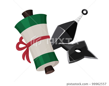 Illustration of ninja tools _ scrolls, shuriken and kunai 99962557