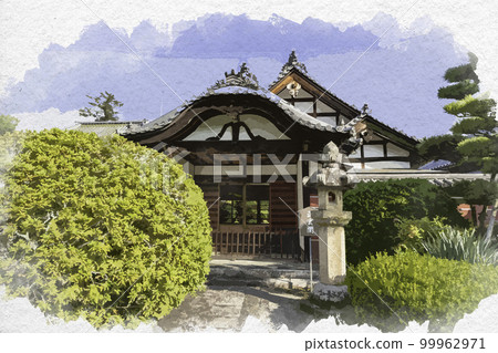 Watercolour-style Taimadera Okuin main entrance Katsuragi City, Nara Prefecture 99962971