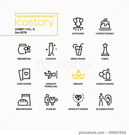 Hobbies and collecting - line design style icons set Hobbies and collecting - line design style icons set 99963950