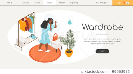 Wardrobe and clothes - modern colored isometric web banner 99963955