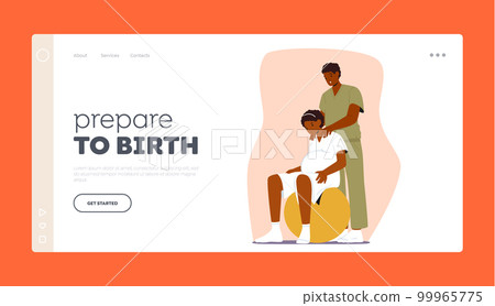 Couple Prepare For Childbirth in Clinic Landing Page Template. Woman And Spouse Characters Using Fitness Ball Couple Prepare For Childbirth in Clinic Landing Page Template. Woman And Spouse Characters Using Fitness Ball 99965775