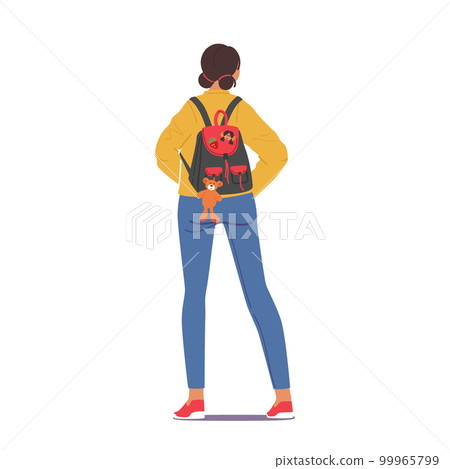 Rear View Of Teenage Girl Student Character With Backpack Isolated On White Background. Concept of Independence Rear View Of Teenage Girl Student Character With Backpack Isolated On White Background. Concept of Independence 99965799