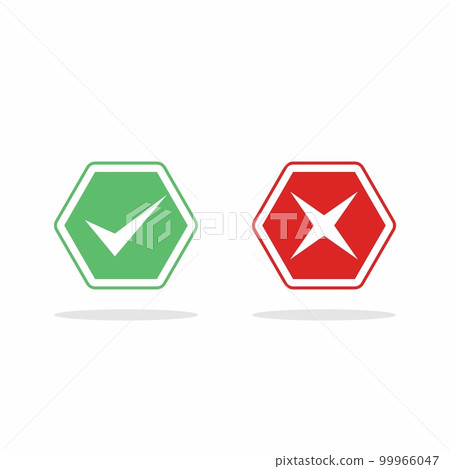 Check and wrong marks, Tick and cross marks, Accepted/Rejected, Approved/Disapproved, Yes/No, Right/Wrong, Green/Red, Correct/False, Ok/Not Ok - vector mark symbols in green and red. Isolated icon. Check and wrong marks, Tick and cross marks, Accepted/Rejected, Approved/Disapproved, Yes/No, Right/Wrong, Green/Red, Correct/False, Ok/Not Ok - vector mark symbols in green and red. Isolated icon. 99966047