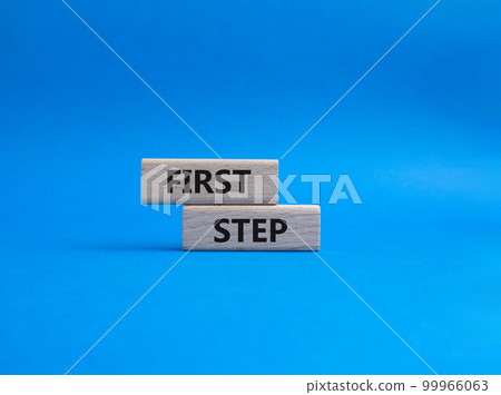 First step symbol. Wooden blocks with words First step. Beautiful blue background. Business and First step concept. Copy space. First step symbol. Wooden blocks with words First step. Beautiful blue background. Business and First step concept. Copy space. 99966063